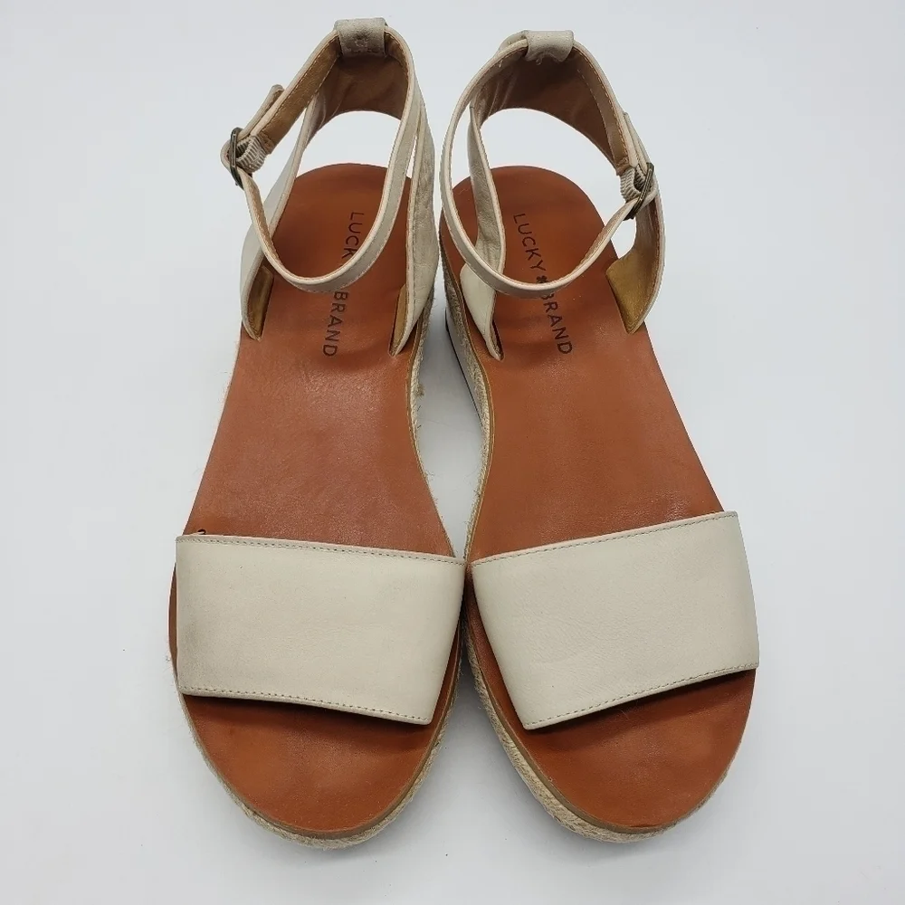 Lucky Brand women US 7.5 JENEKA ankle strap white platform espadrille sandals